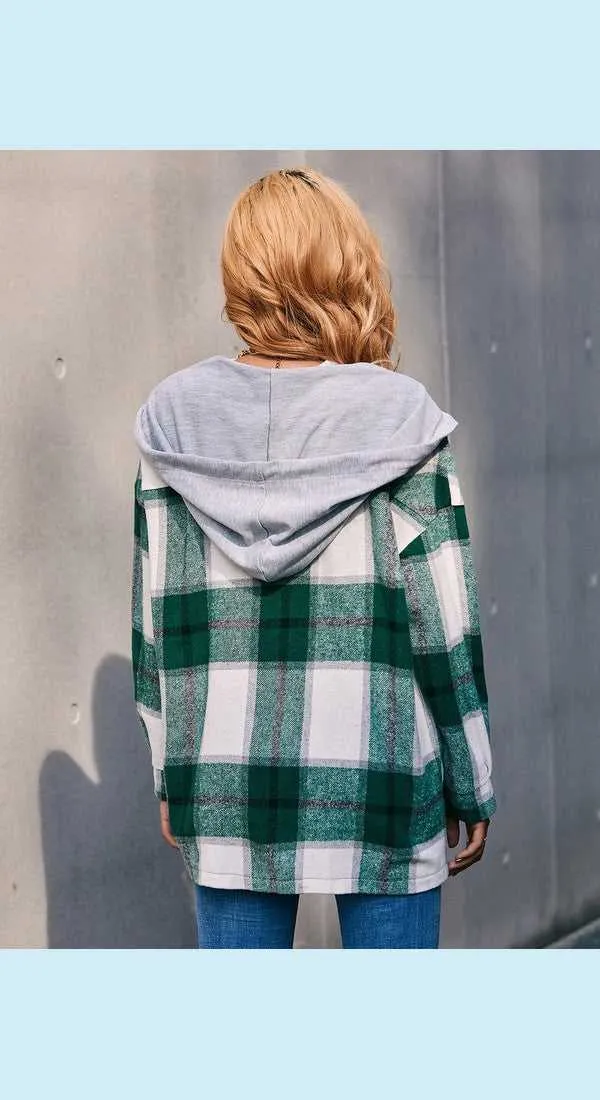 Plaid Dropped Shoulder Hooded Jacket