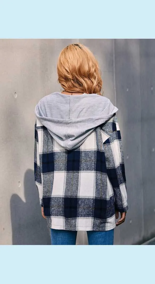 Plaid Dropped Shoulder Hooded Jacket