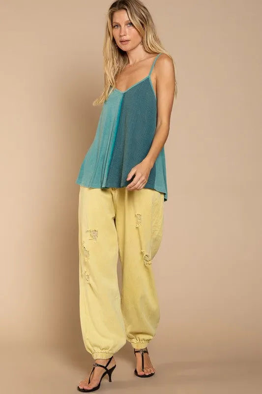 POL Split Colorblock Sleeveless Top