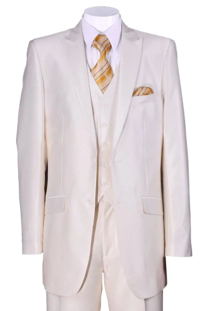 "Sharkskin Slim Fit Men's Suit - 2 Button Vested in Ivory Cream"