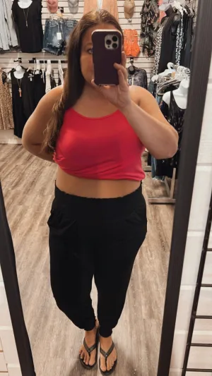 "Sophie" High Waisted Smocked Top Joggers Black Plus Size