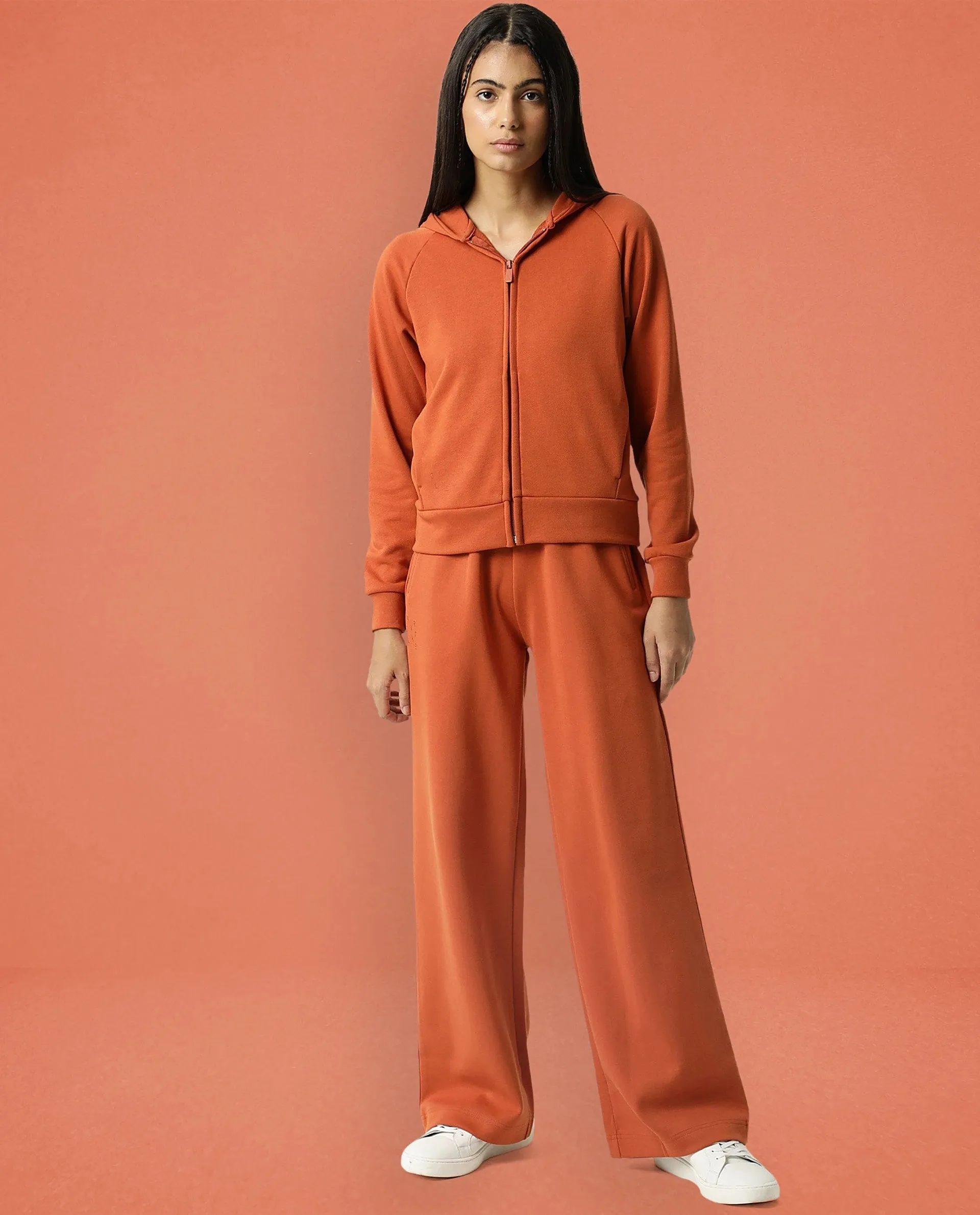 Rareism Women Capper Orange Cotton Blend Fabric Full Sleeves Solid Hooded Jacket