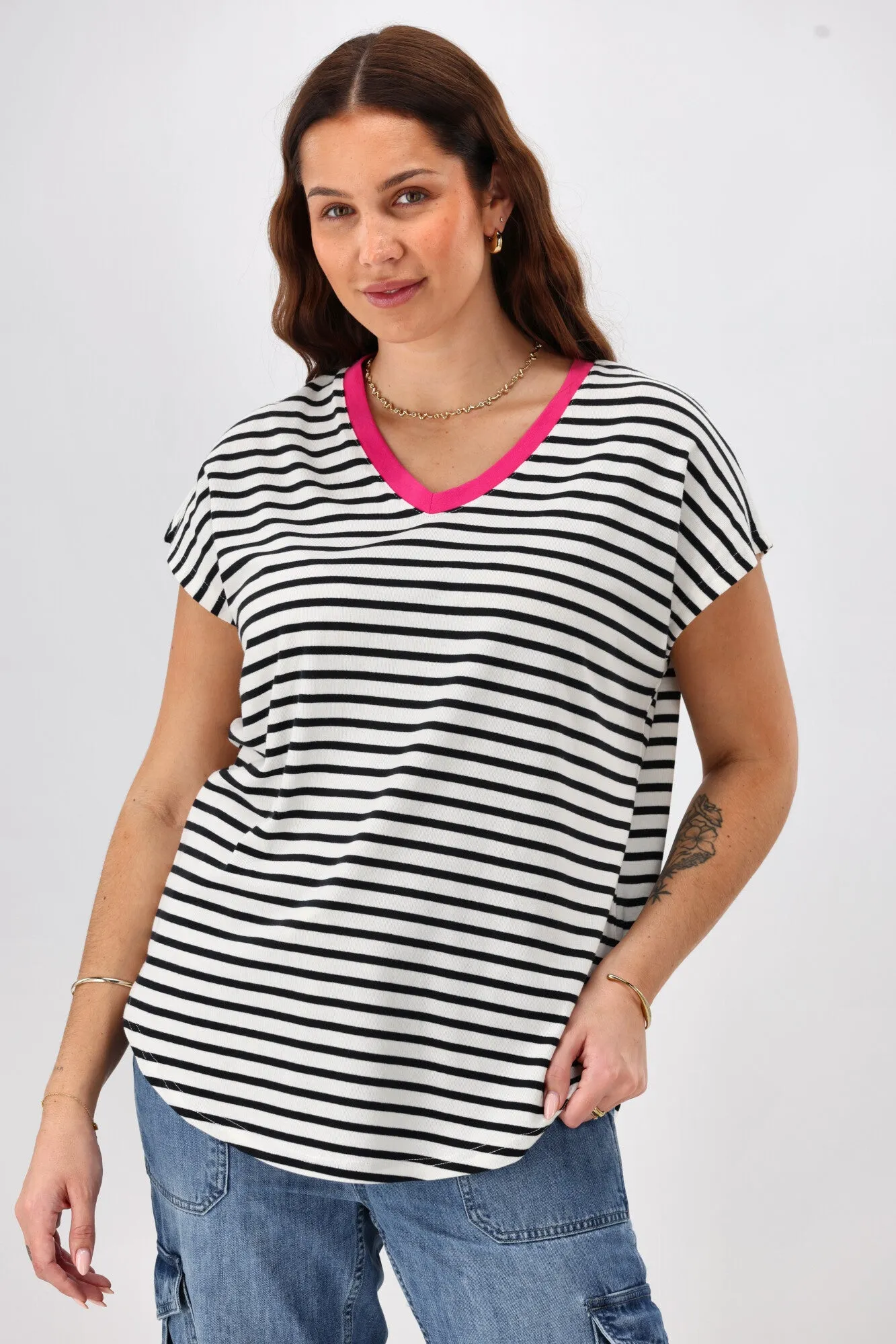 Rebel Club Be Bold Stripe Tee Black White