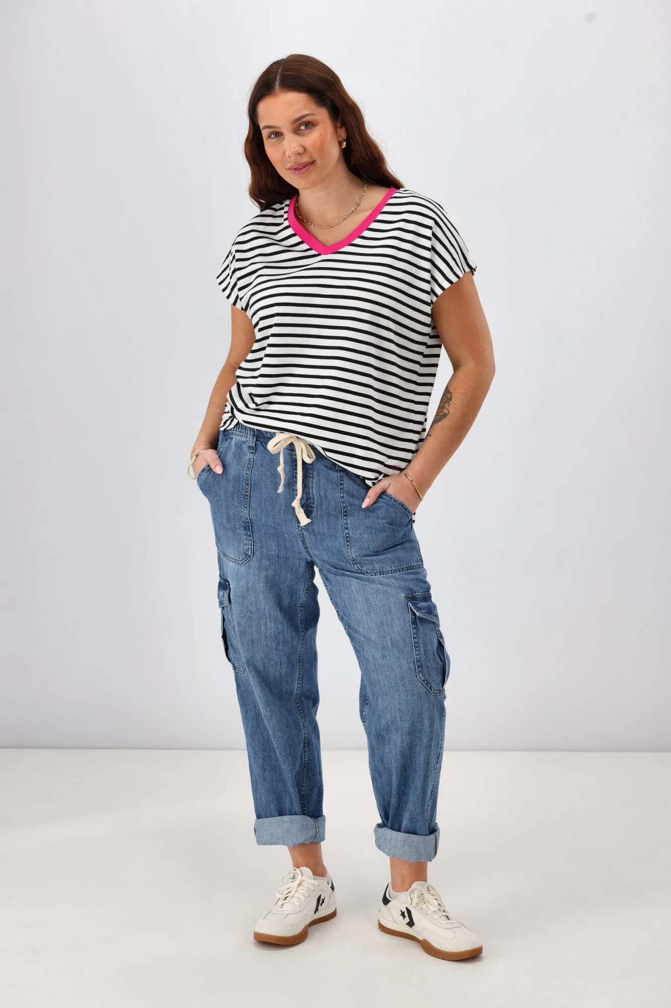 Rebel Club Be Bold Stripe Tee Black White