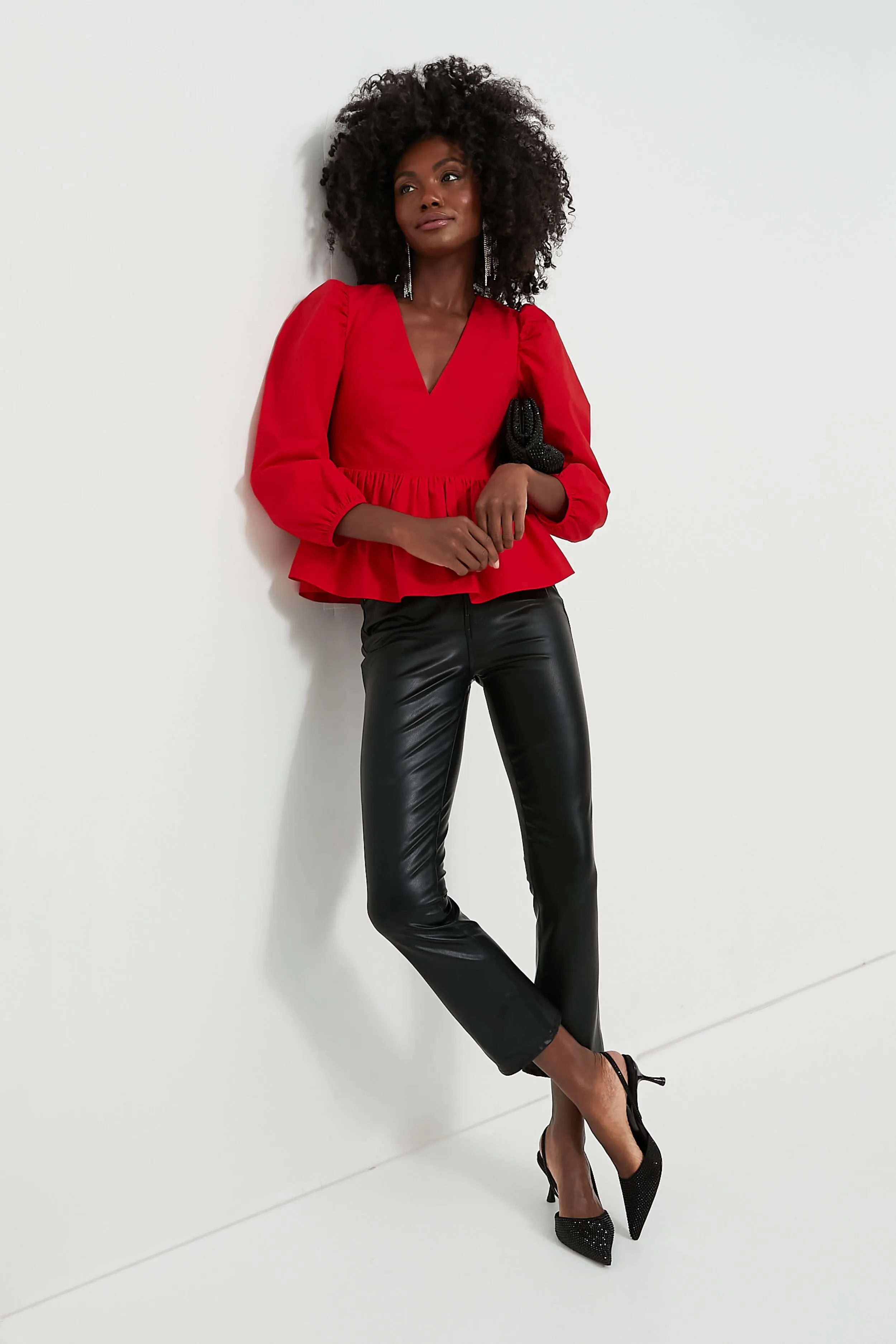Red Puff Sleeve Elaina Blouse
