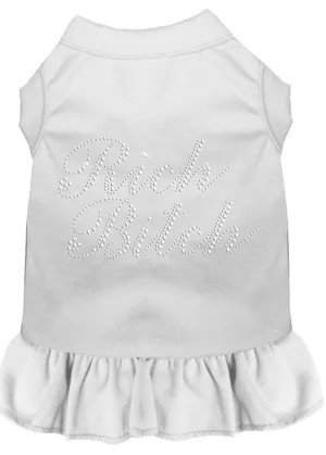 Rhinestone Rich Bitch Dress White Xxxl