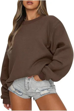 Ribbed Crewneck Sweatshirts for Women Trendy Comfy Oversized Sweatshirts Casual Long Sleeve Pullover Tops