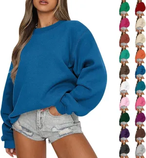 Ribbed Crewneck Sweatshirts for Women Trendy Comfy Oversized Sweatshirts Casual Long Sleeve Pullover Tops