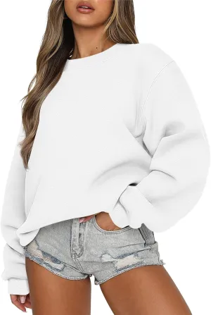 Ribbed Crewneck Sweatshirts for Women Trendy Comfy Oversized Sweatshirts Casual Long Sleeve Pullover Tops