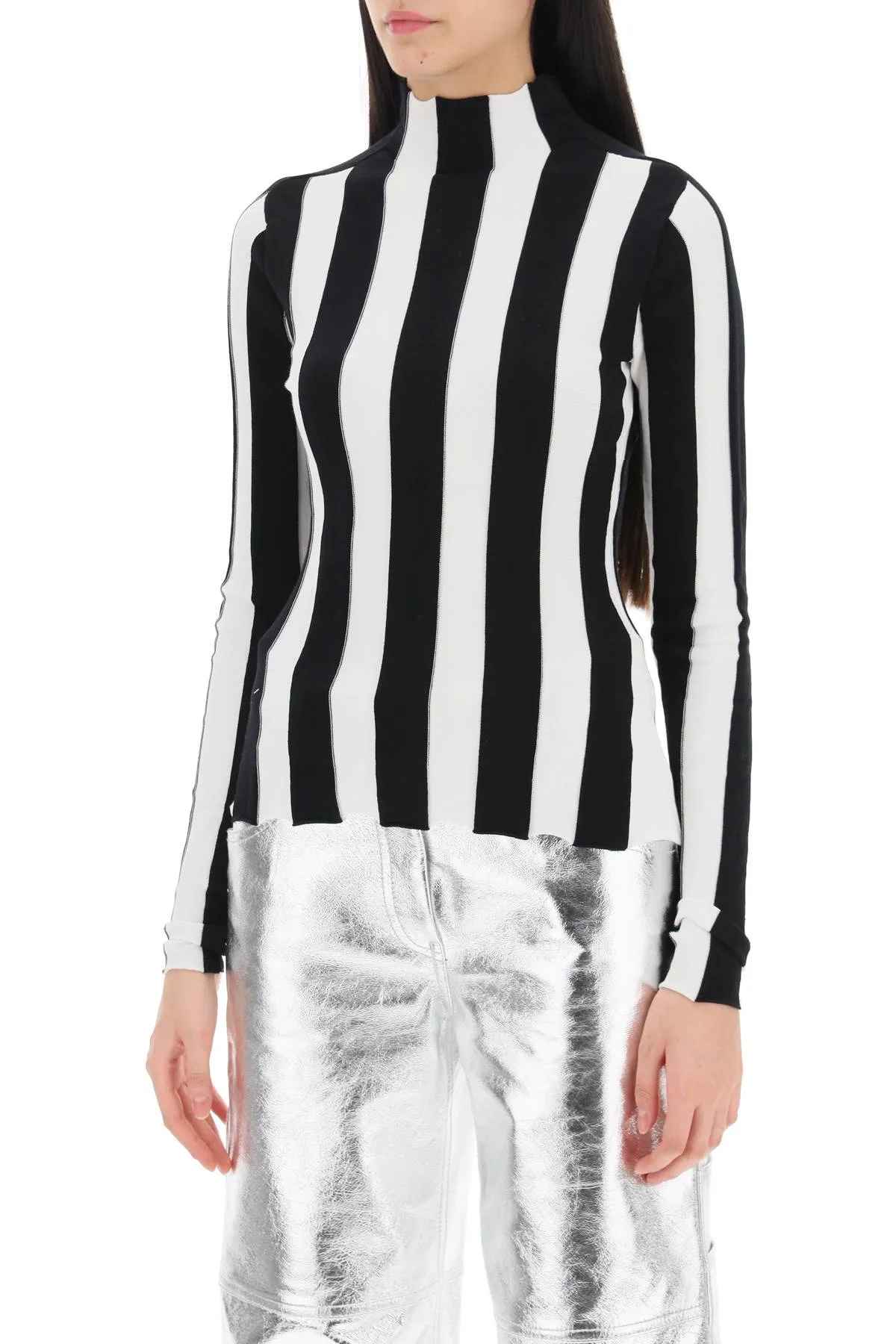 ridley striped funnel-neck sweater 909INT PS24 BLACK WHITE