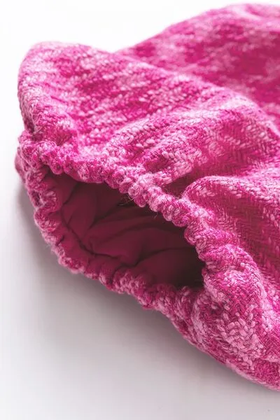 Round Neck Contrast Tweed Puff Sleeve Top