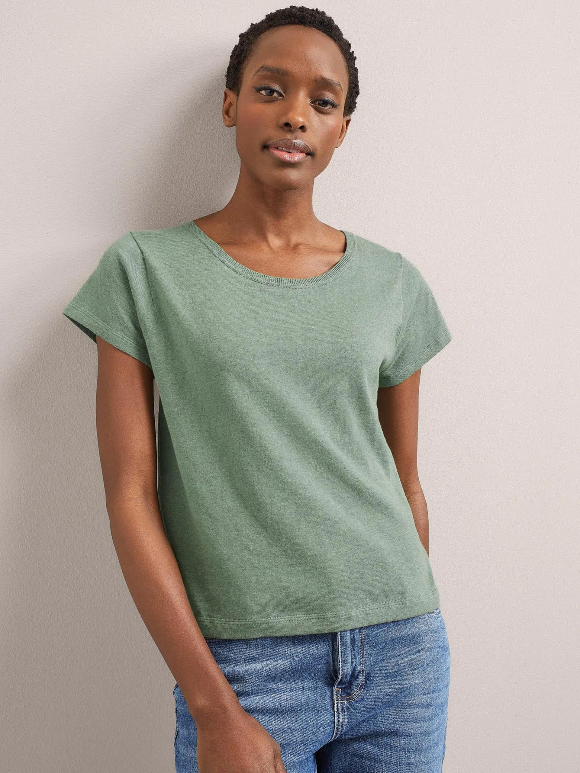 Sage green Madison linen blend round neck knit t-shirt