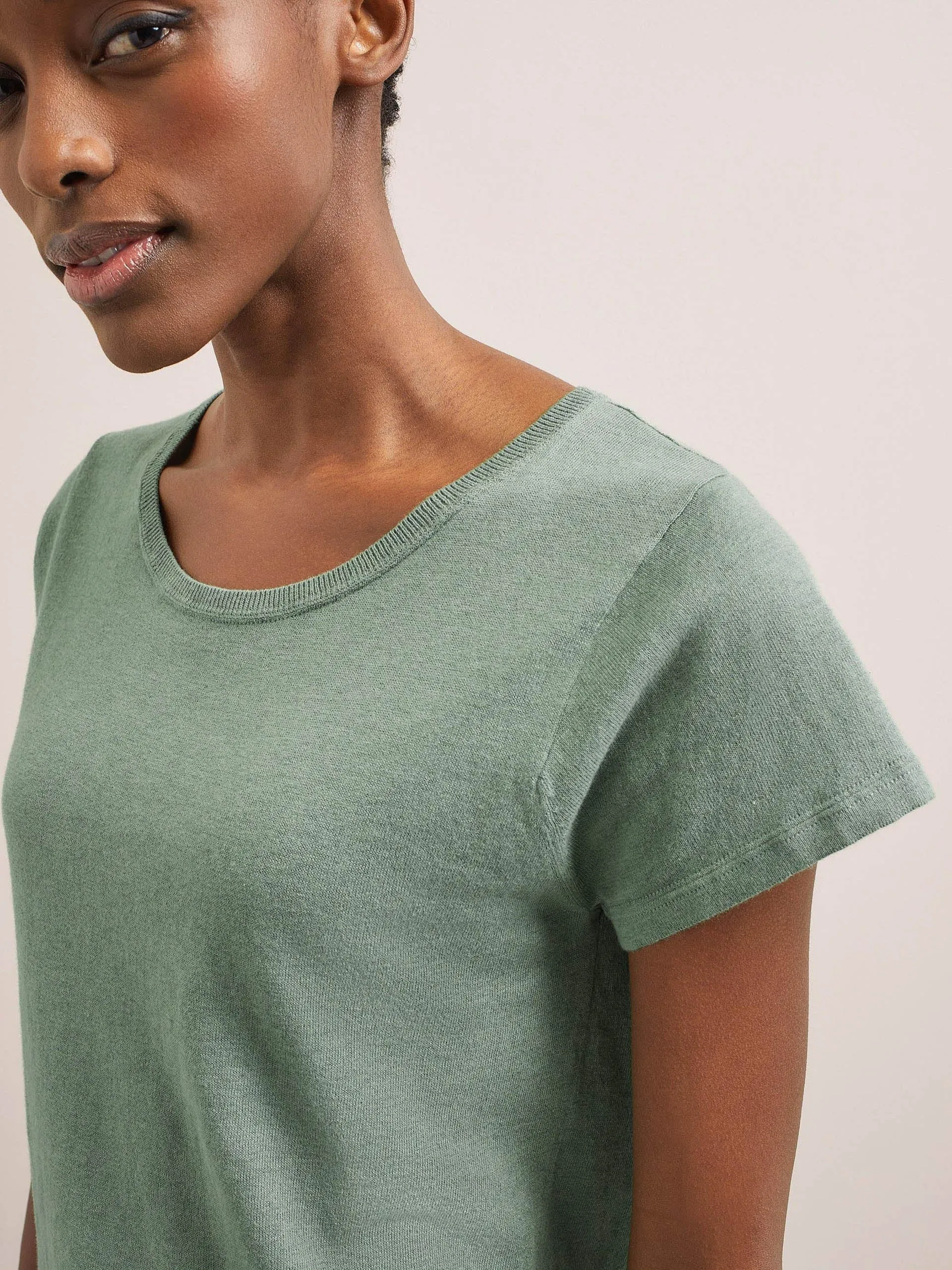 Sage green Madison linen blend round neck knit t-shirt