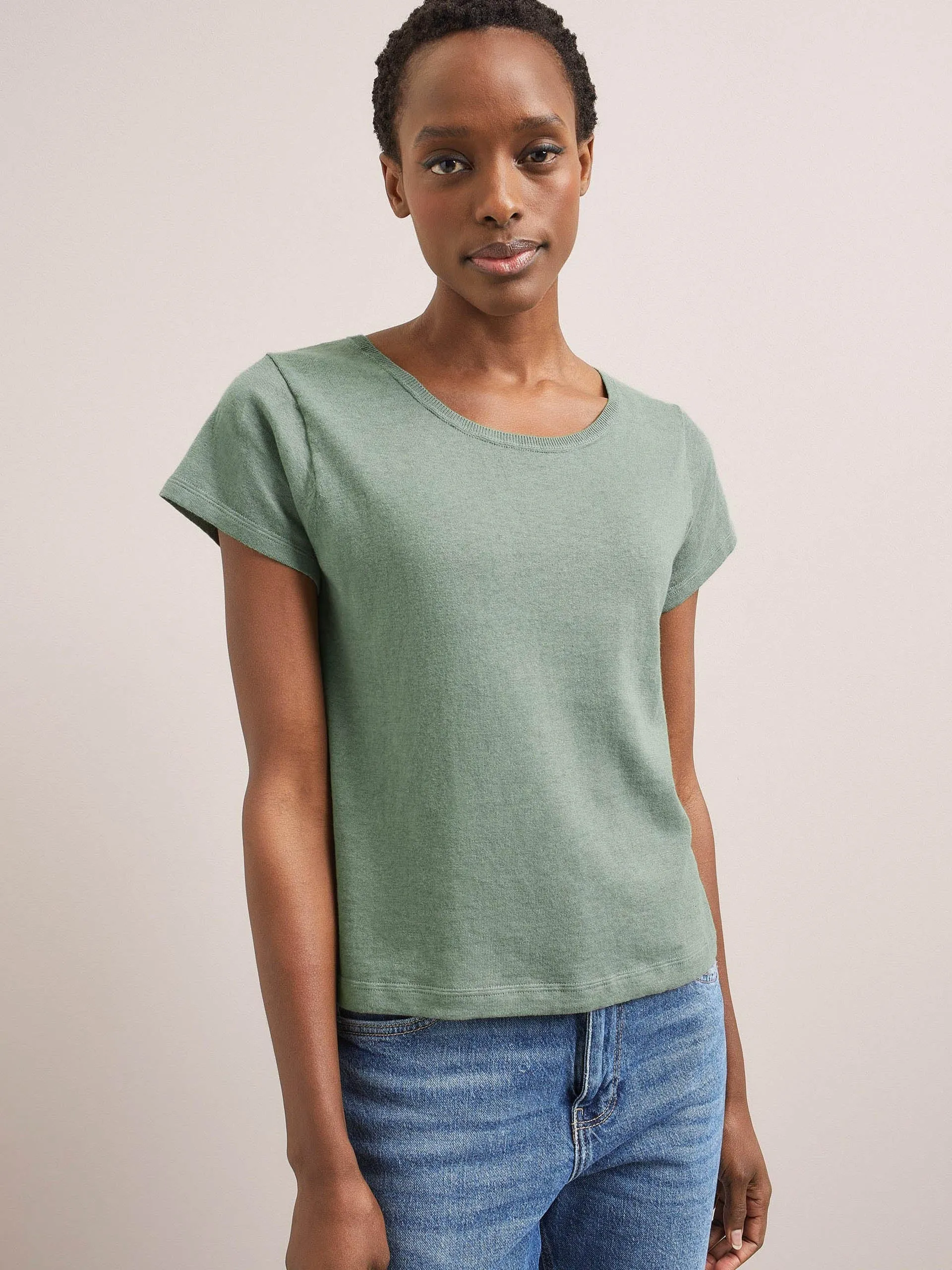 Sage green Madison linen blend round neck knit t-shirt
