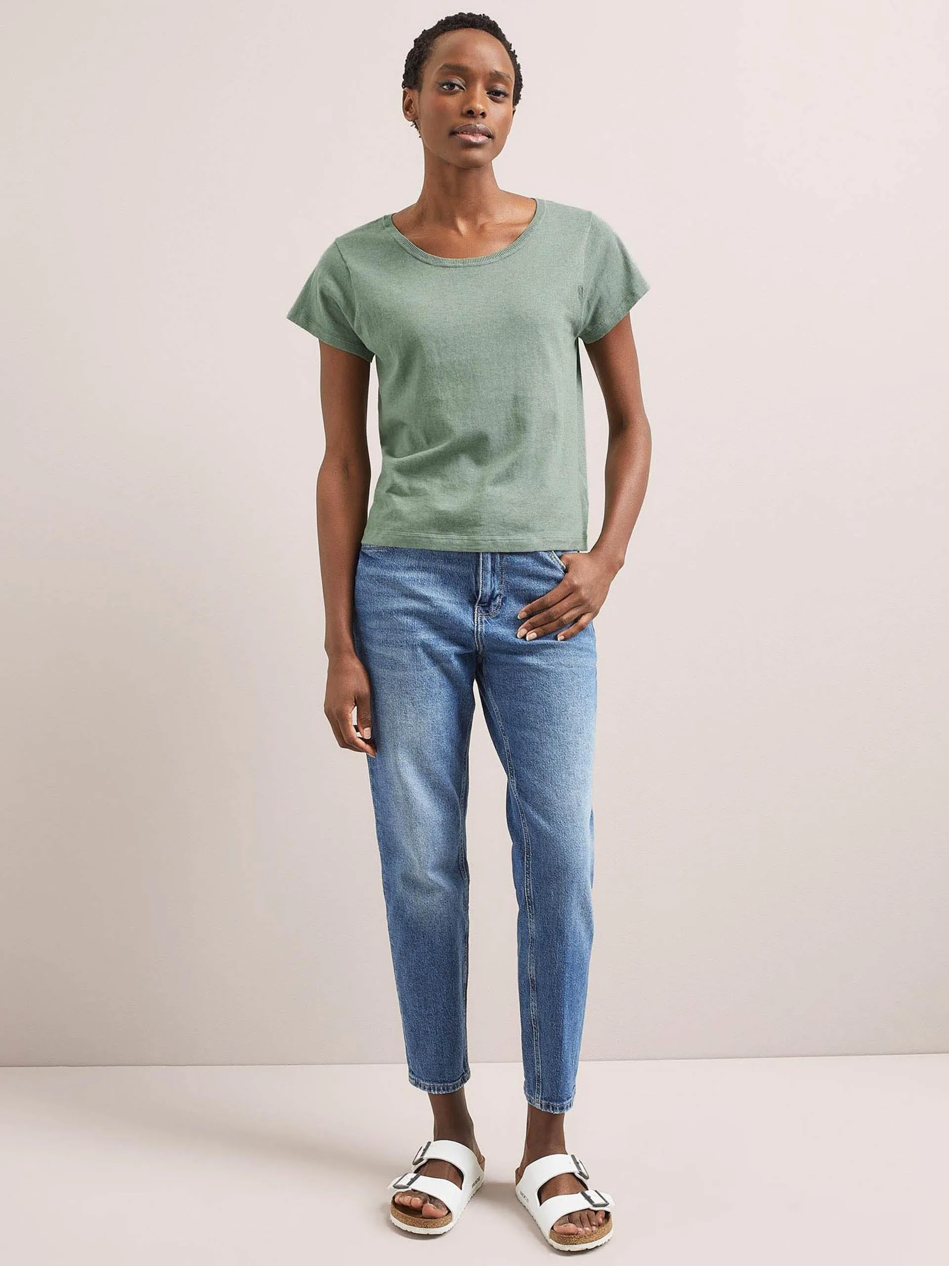 Sage green Madison linen blend round neck knit t-shirt