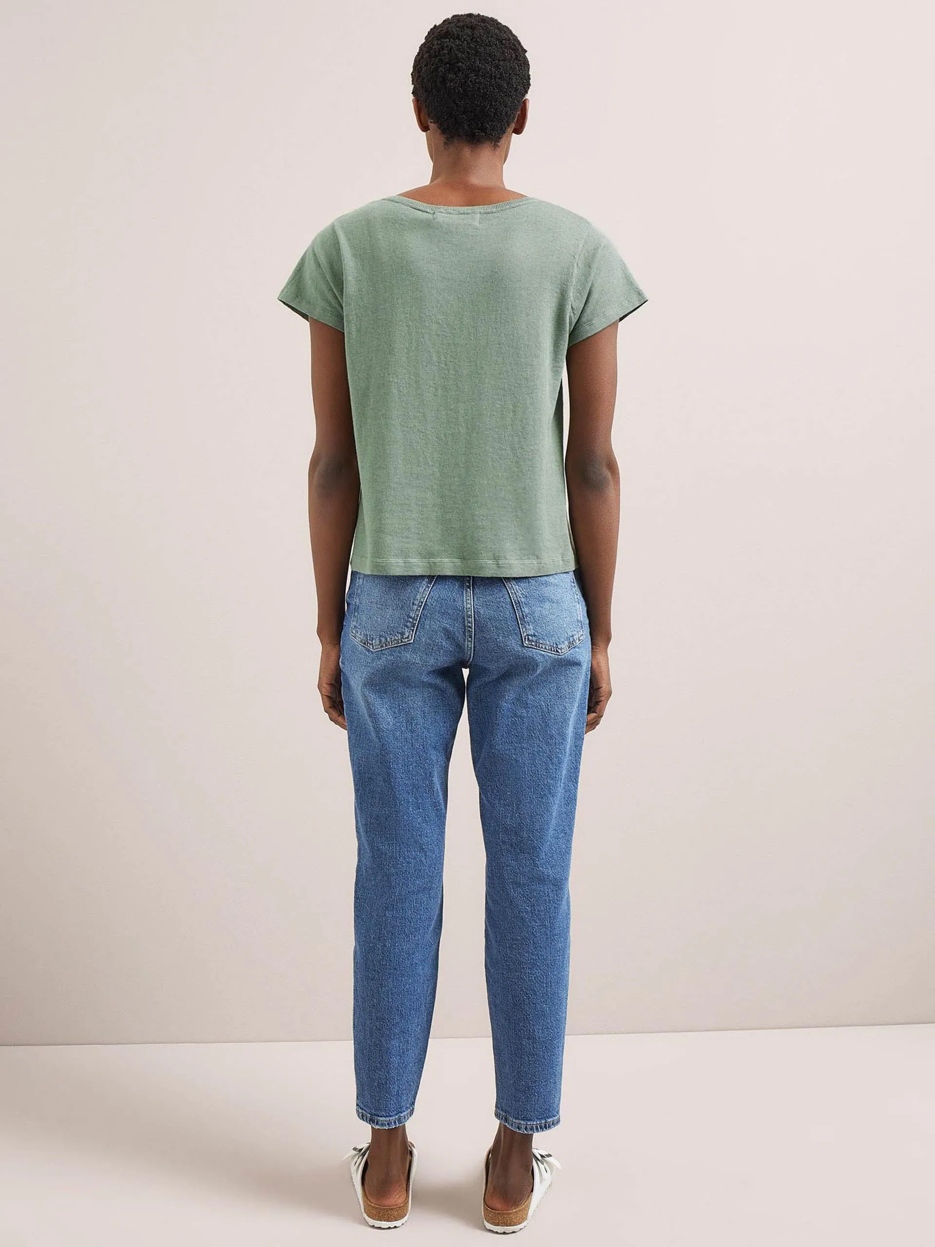 Sage green Madison linen blend round neck knit t-shirt