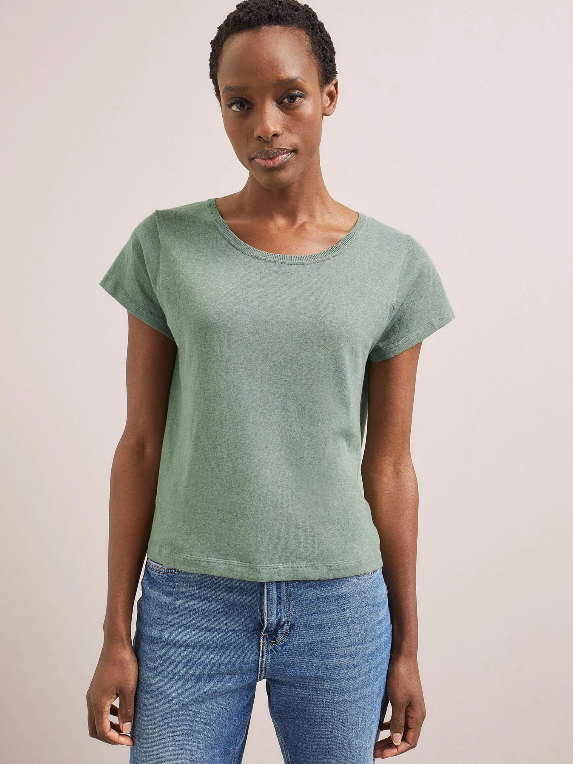 Sage green Madison linen blend round neck knit t-shirt