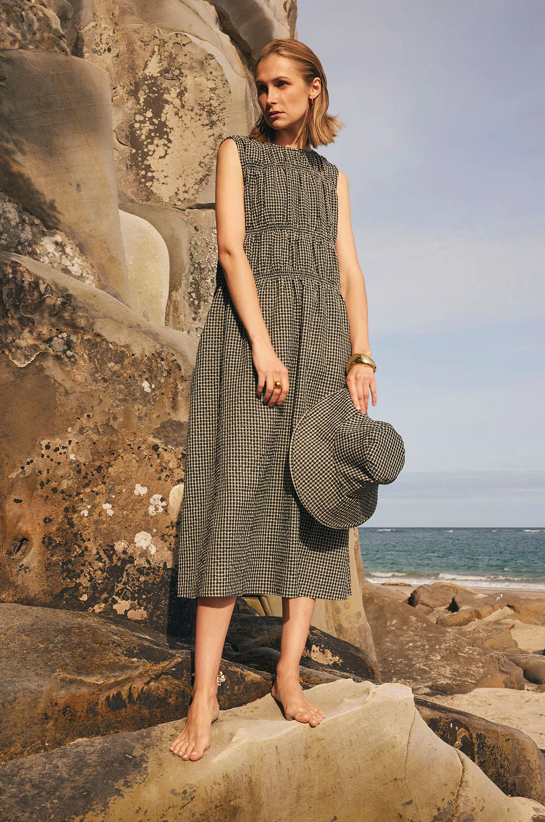 scorch tank dress / black|natural check