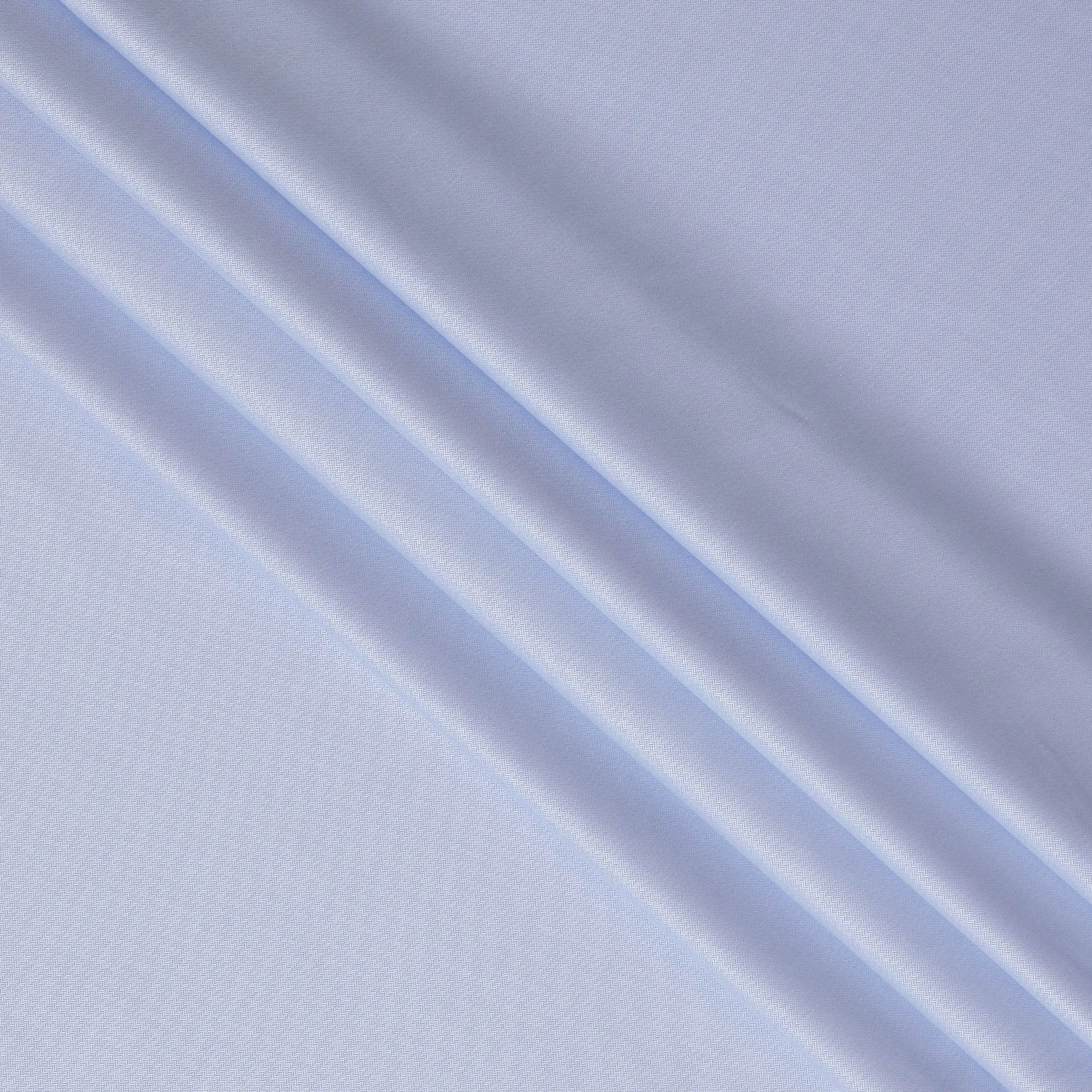 Sky Blue Solid 100% Cotton Shirting Fabric in Herringbone Design, 150 cm Width, Made in Italy-D20508