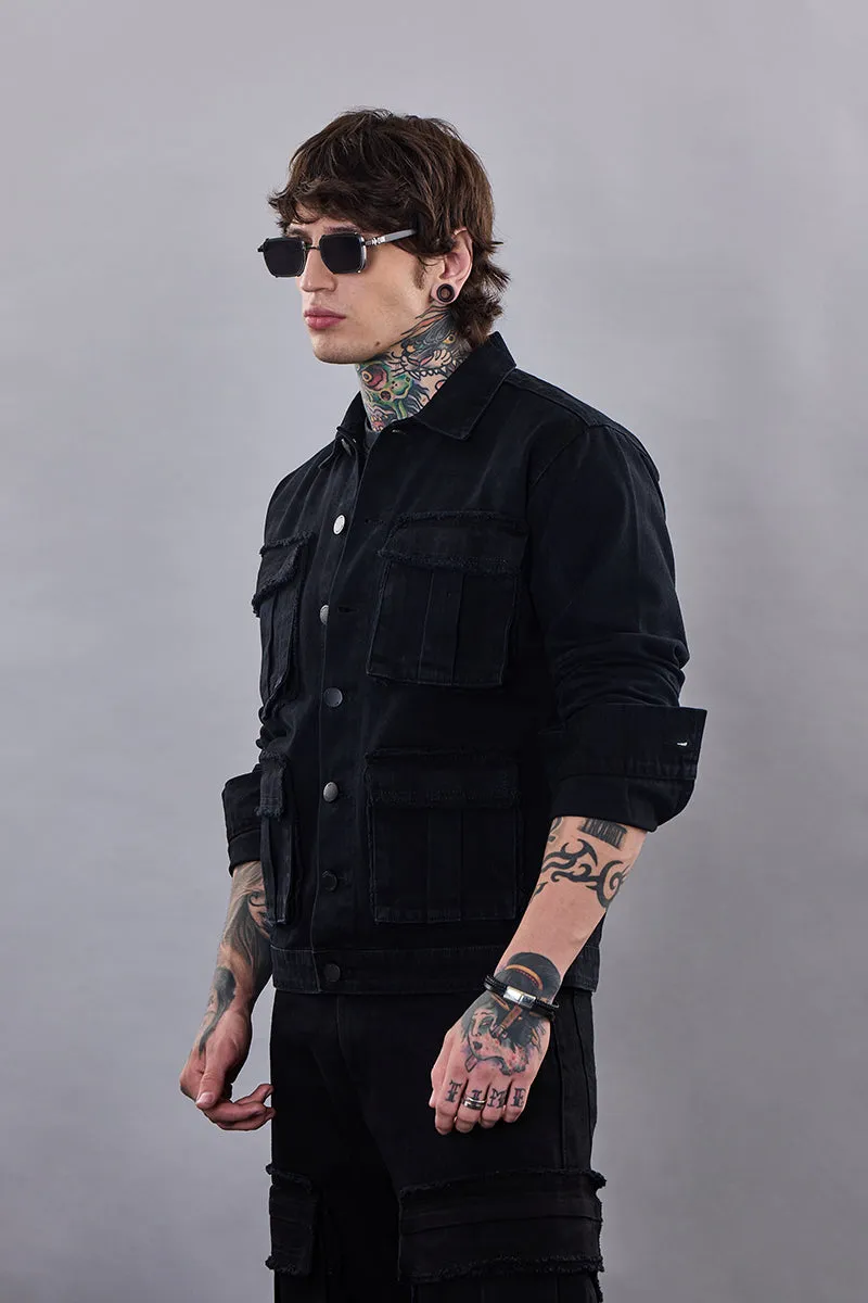 Snitch Revolution Black Utility Denim Jacket