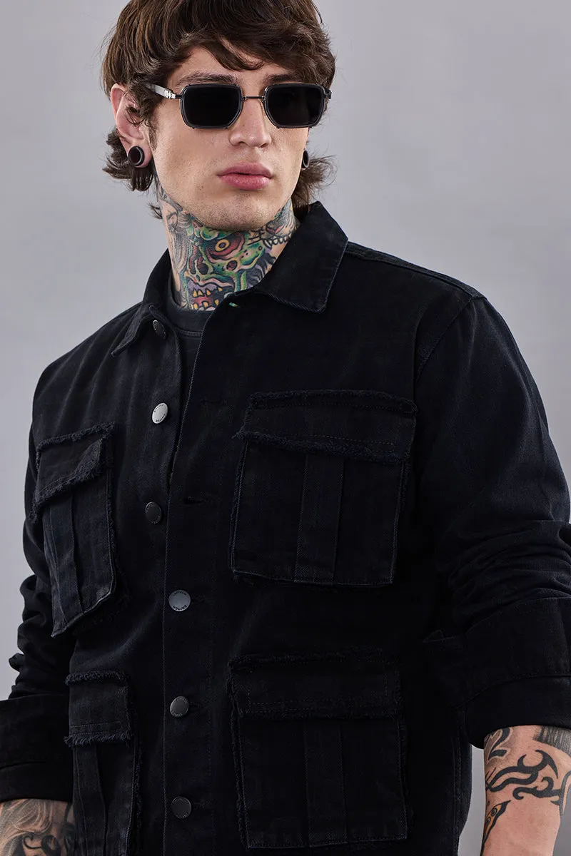 Snitch Revolution Black Utility Denim Jacket