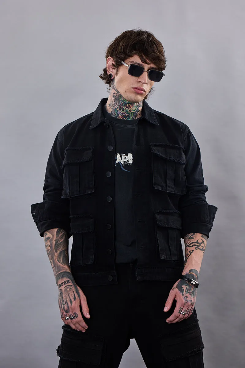 Snitch Revolution Black Utility Denim Jacket