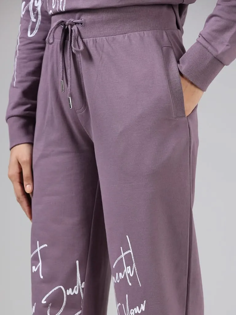 Studiofit Mauve Typographic Printed Cotton Joggers