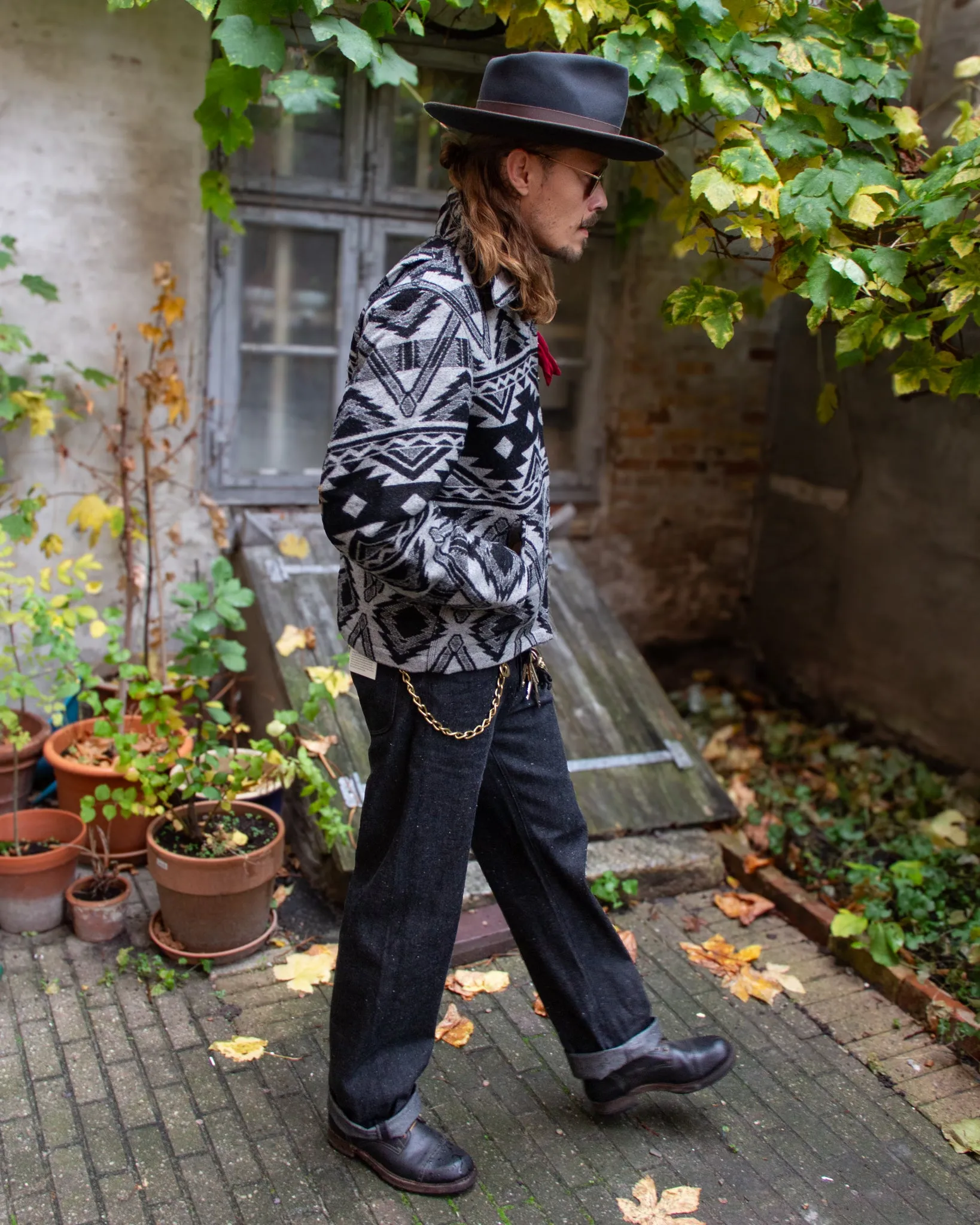 Sugar Cane, Native American Wool Blanket Jacket, Black