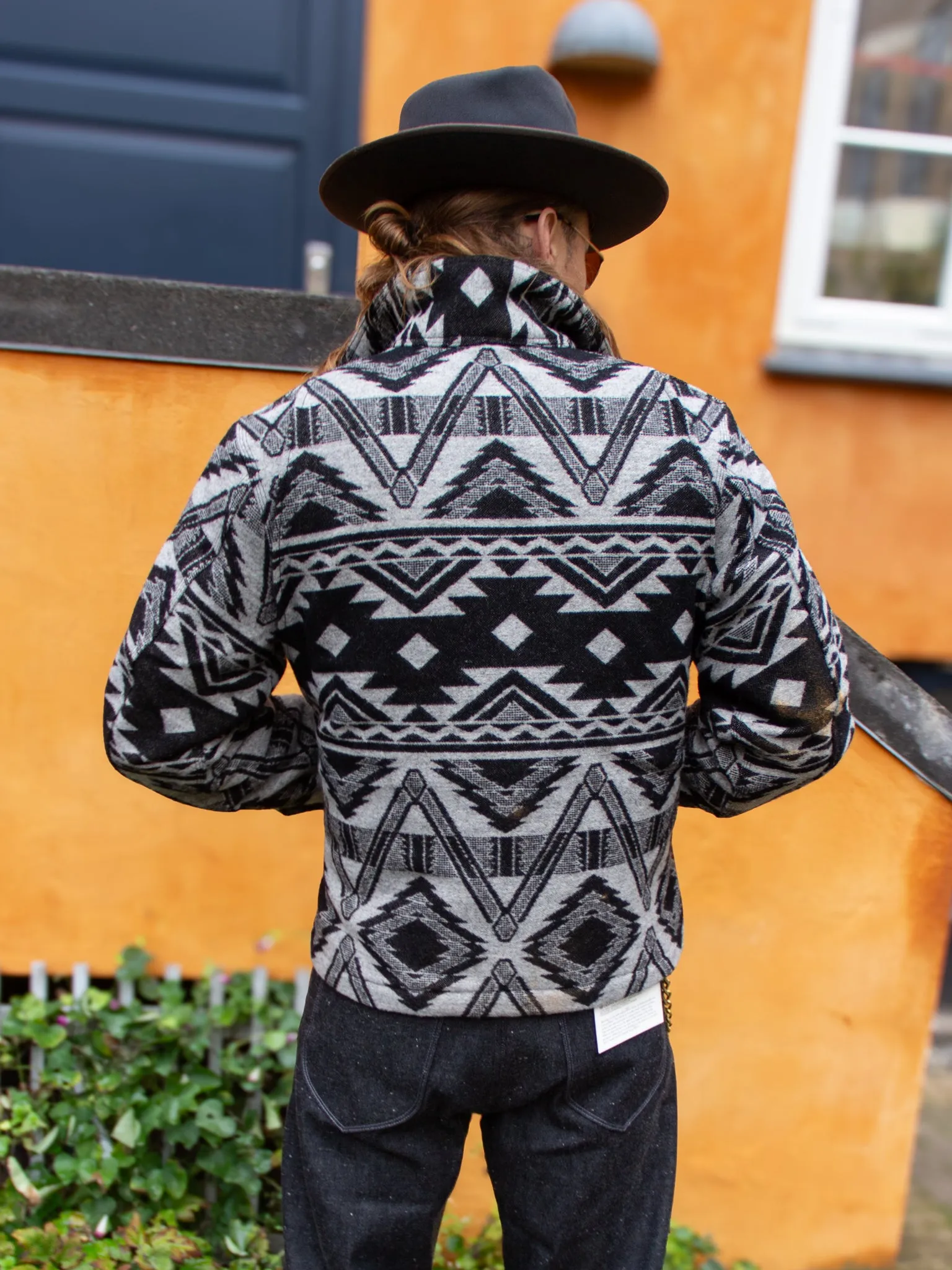 Sugar Cane, Native American Wool Blanket Jacket, Black