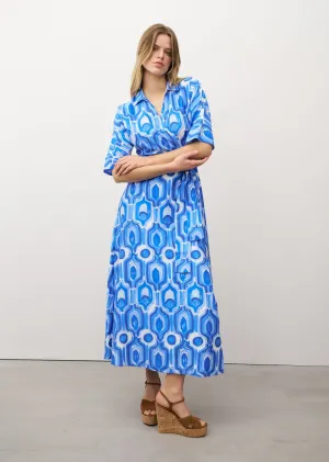 Svenja Long Wrap Dress with Blue Print