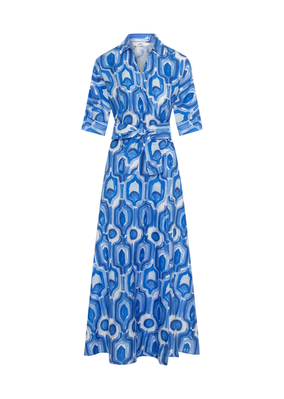 Svenja Long Wrap Dress with Blue Print