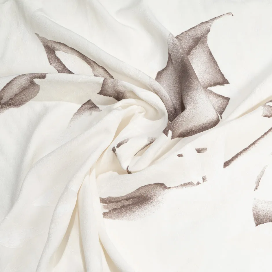 Taupe Floral Printed Ivory Pure Silk Crêpe