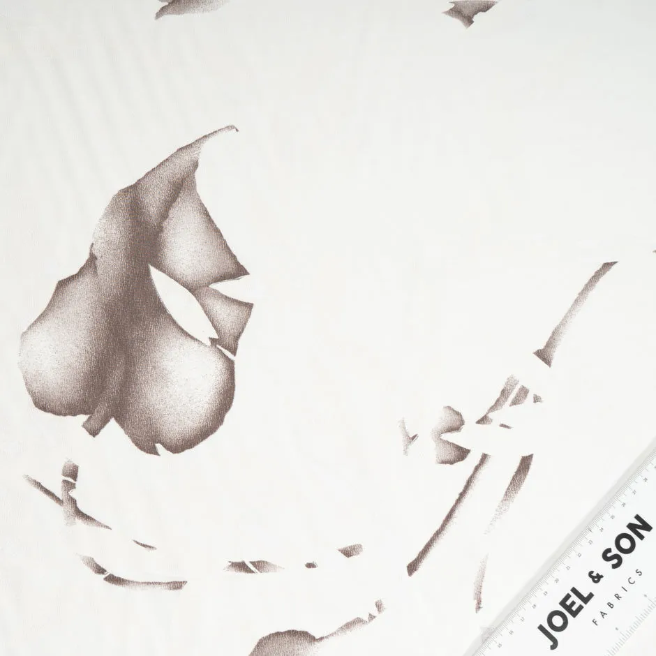 Taupe Floral Printed Ivory Pure Silk Crêpe