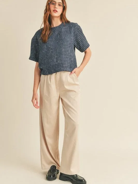 Timeless Fashion Boxy Boucle Top in Navy Blue