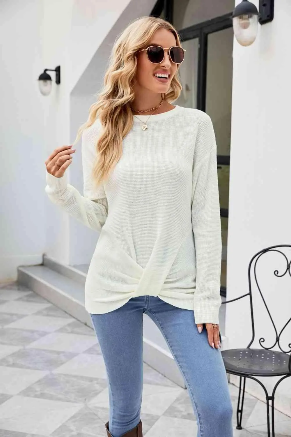 Uniquely Warm Twist Front Sweater