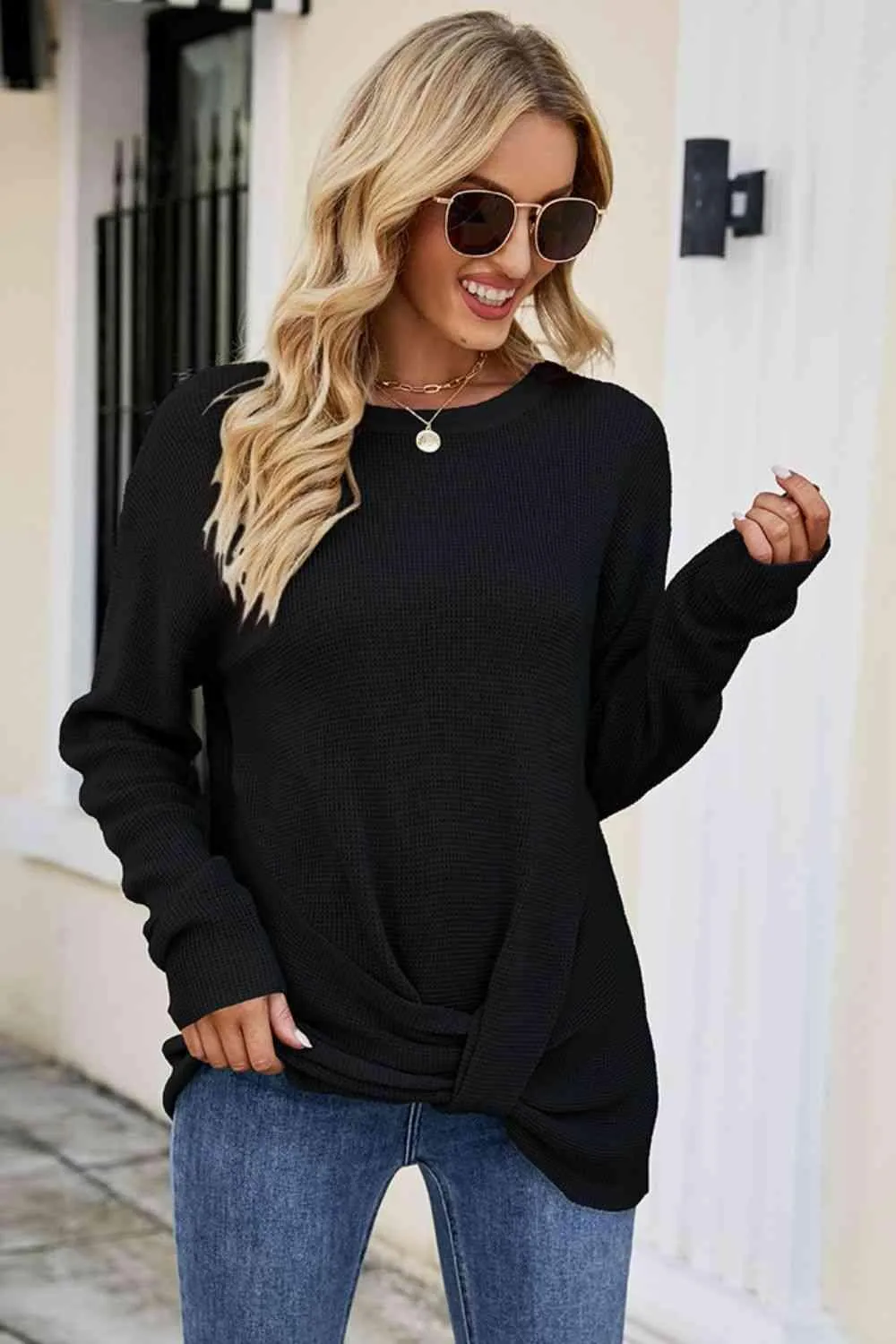 Uniquely Warm Twist Front Sweater