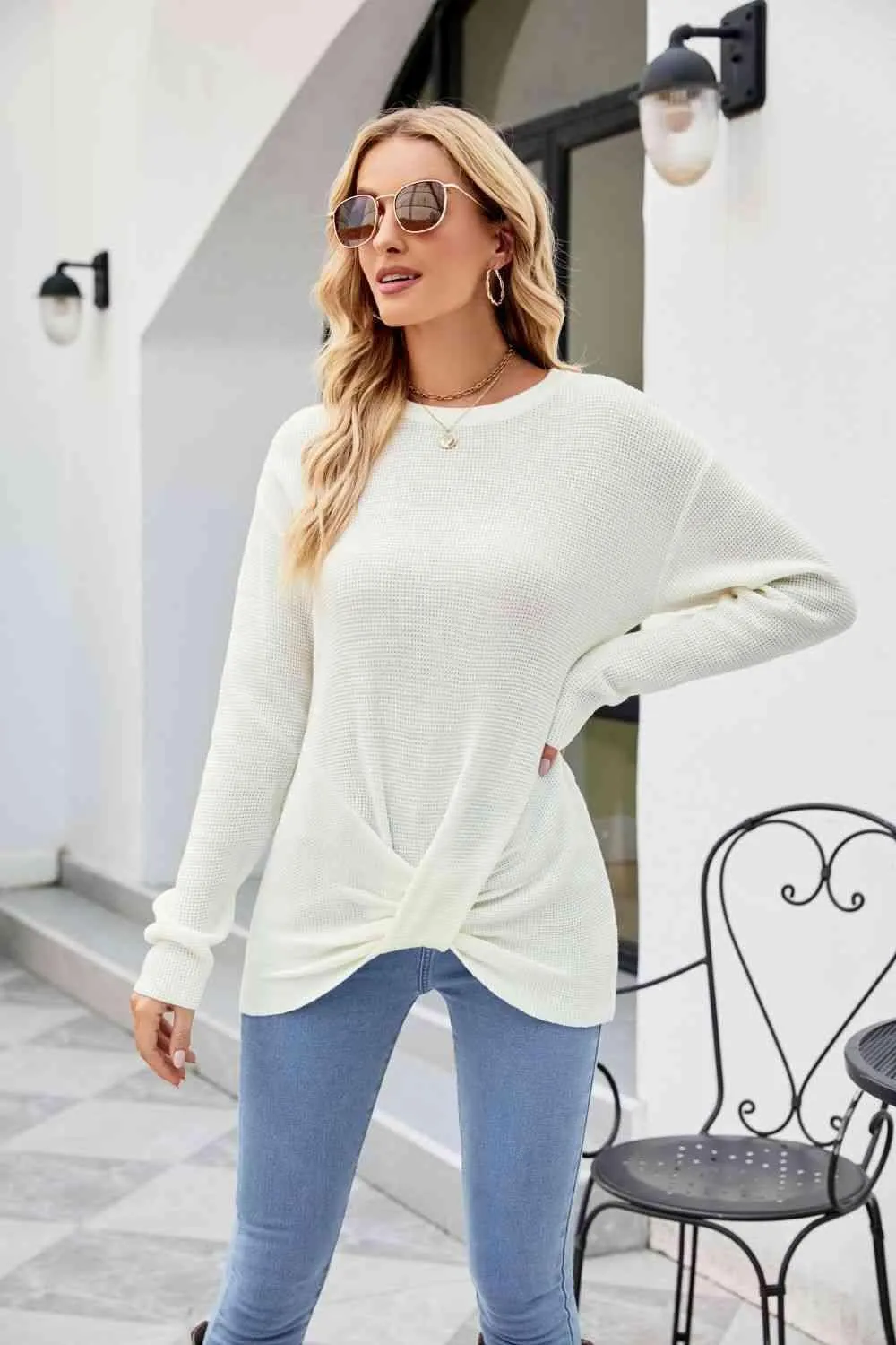 Uniquely Warm Twist Front Sweater