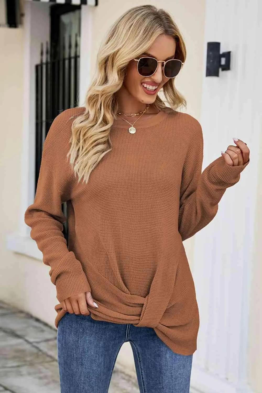 Uniquely Warm Twist Front Sweater