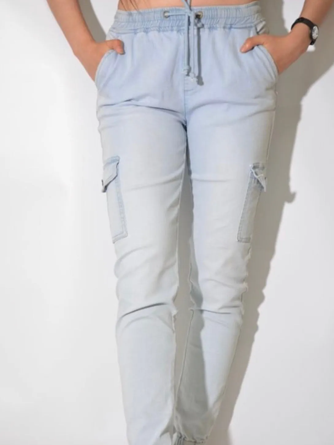 Wakee Denim : Jersey Joggers : Light Blue Chambray