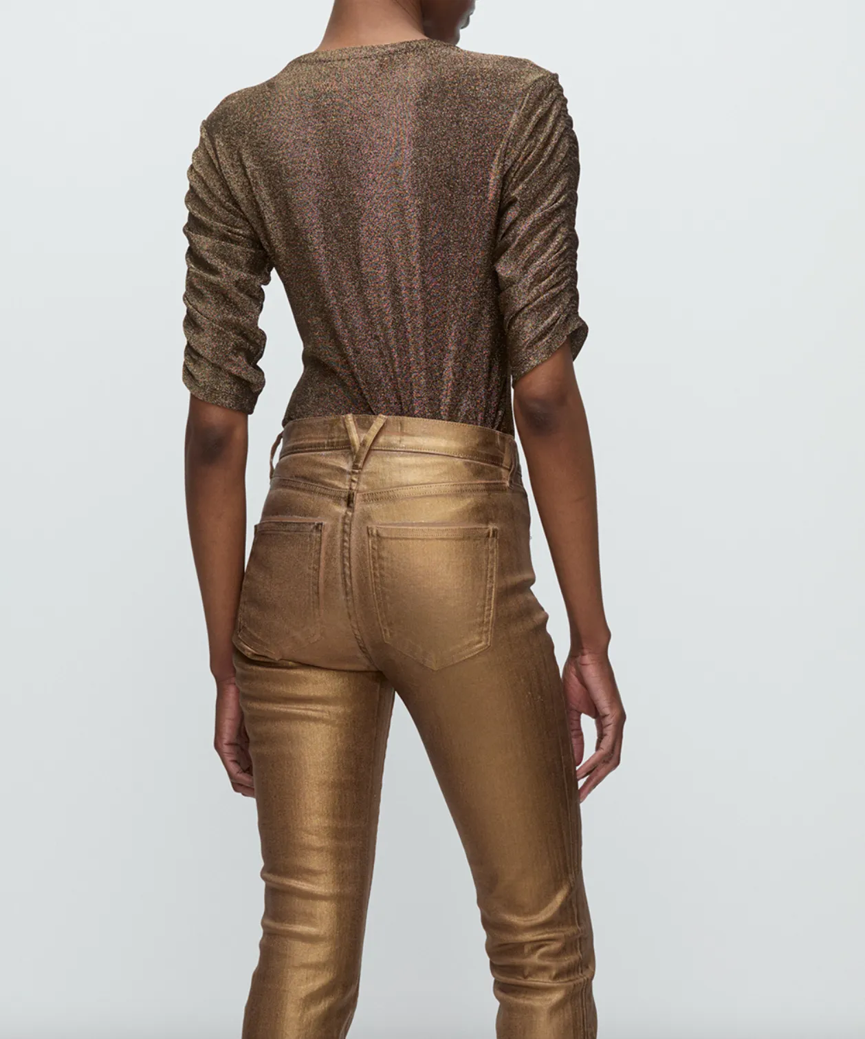 Waldorf Ruched Sleeve Top - Antique Gold Lurex