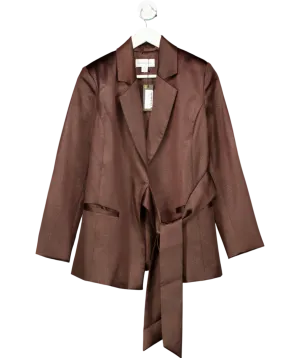 Warehouse Brown Crackled Satin Tie Side Blazer UK 8