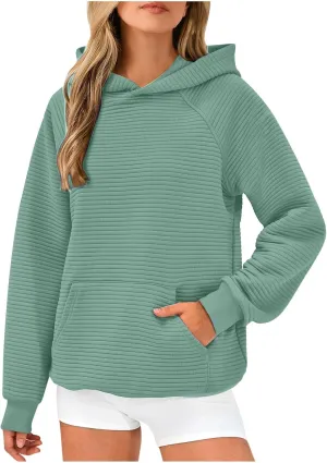 Women Hoodies Casual Hooded Oversized Sweatshirts with Large Pocket Raglan Long Sleeve Loose Solid Pullover Tops