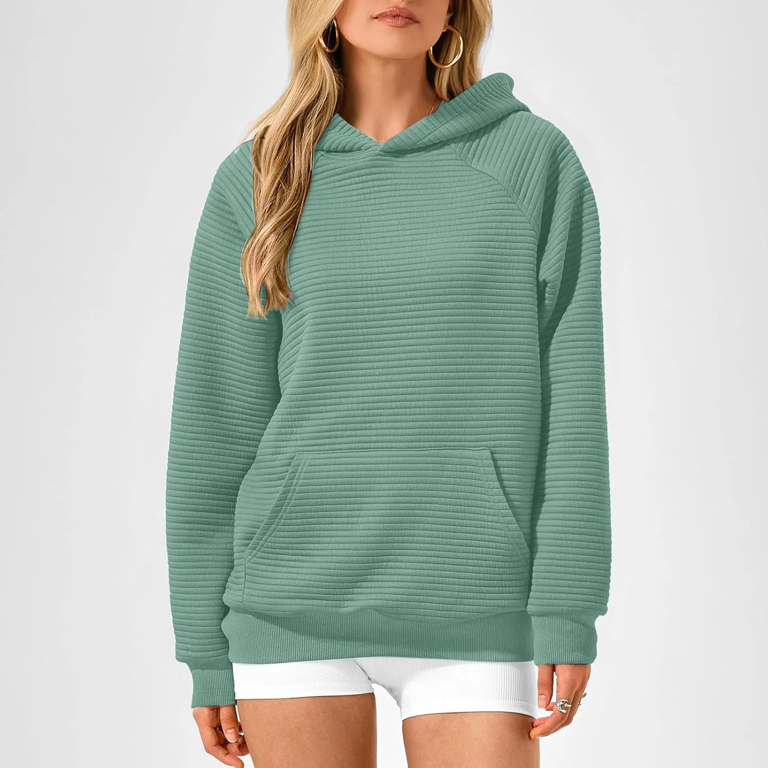 Women Hoodies Casual Hooded Oversized Sweatshirts with Large Pocket Raglan Long Sleeve Loose Solid Pullover Tops