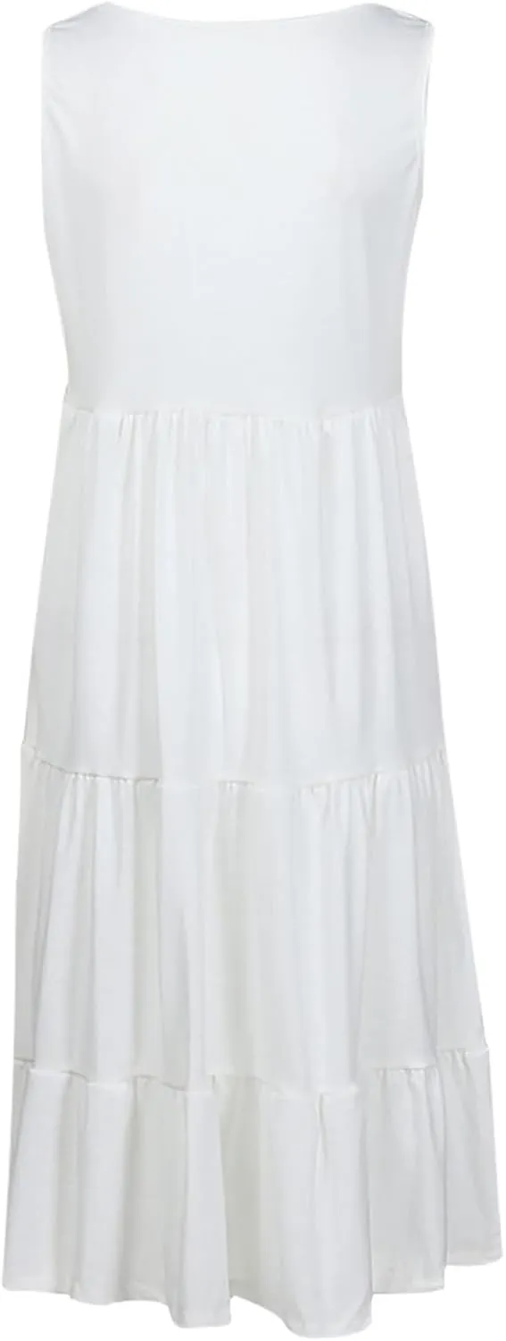Women Summer Dresses 2025 Sleeveless Casual Loose Swing Midi Dress with Pockets Boho Beach Vacation Sundress