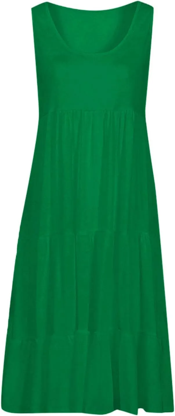 Women Summer Dresses 2025 Sleeveless Casual Loose Swing Midi Dress with Pockets Boho Beach Vacation Sundress
