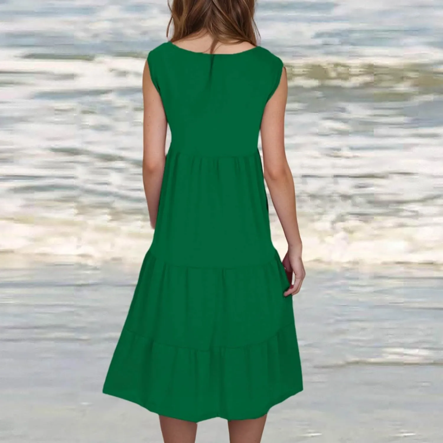 Women Summer Dresses 2025 Sleeveless Casual Loose Swing Midi Dress with Pockets Boho Beach Vacation Sundress