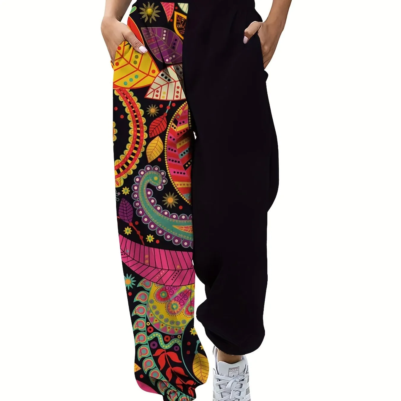 Women's Casual Joggers with Paisley Print - Comfy, Loose-Fit Sweatpants for All Seasons, Machine Washable