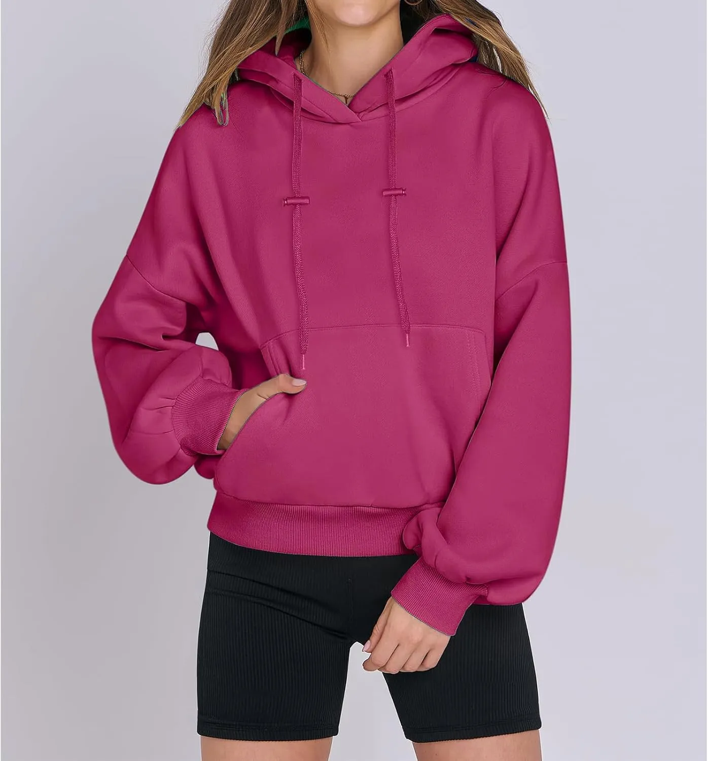Women's Oversized Hoodies Lantern Sleeve Fleece Sweatshirts Fall Loose Pullover Teen Girls Preppy Top Clothes