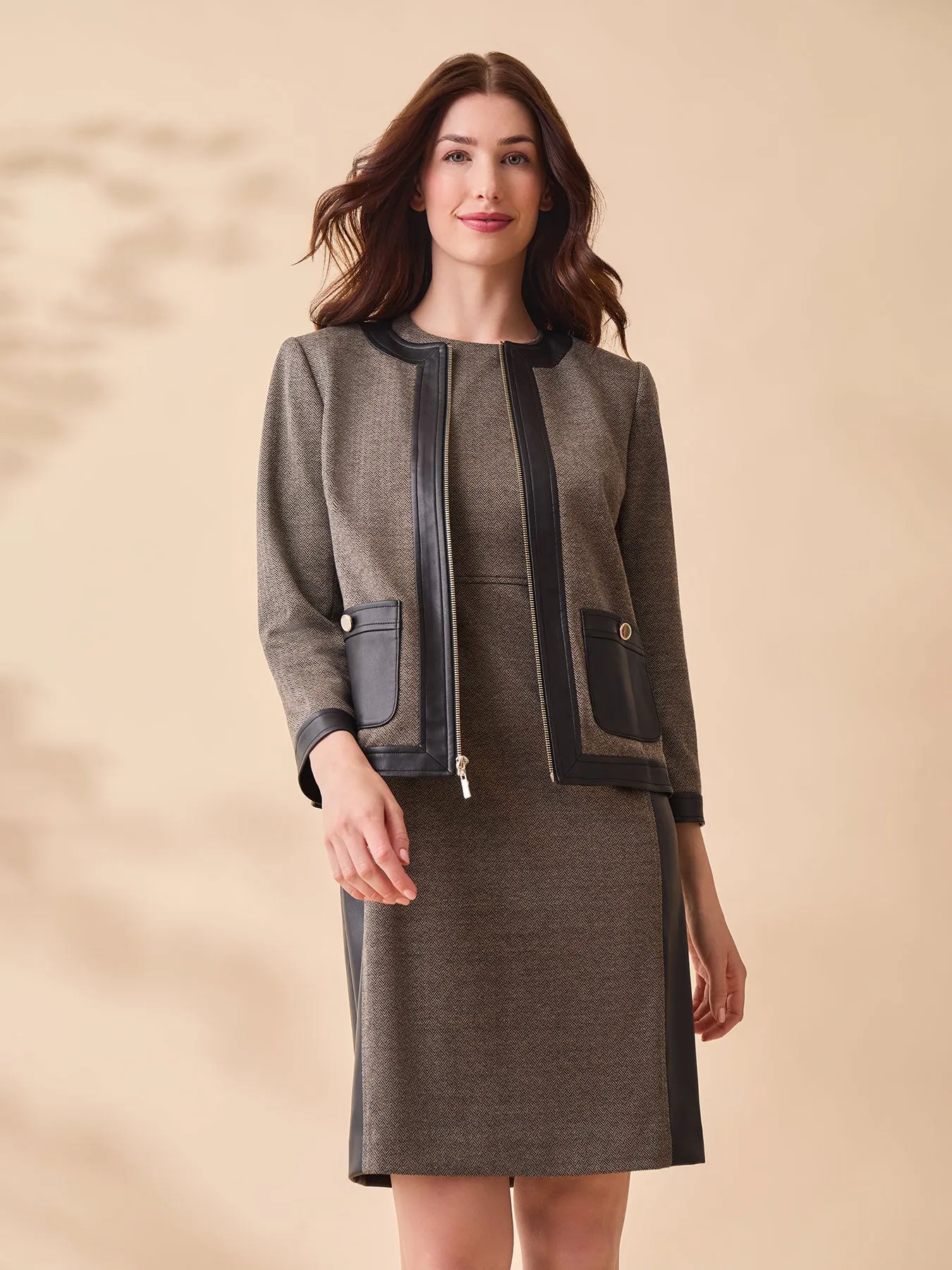 Zip-Up Framed Jacket, Faux Leather