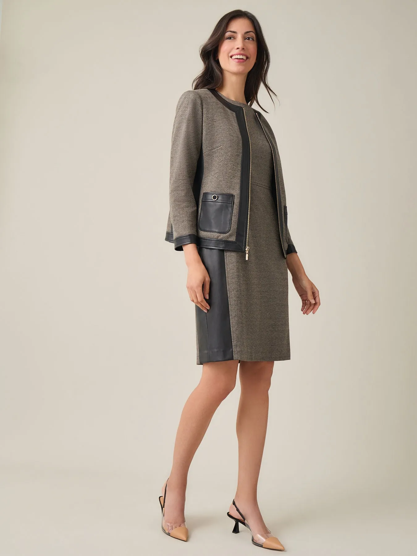Zip-Up Framed Jacket, Faux Leather